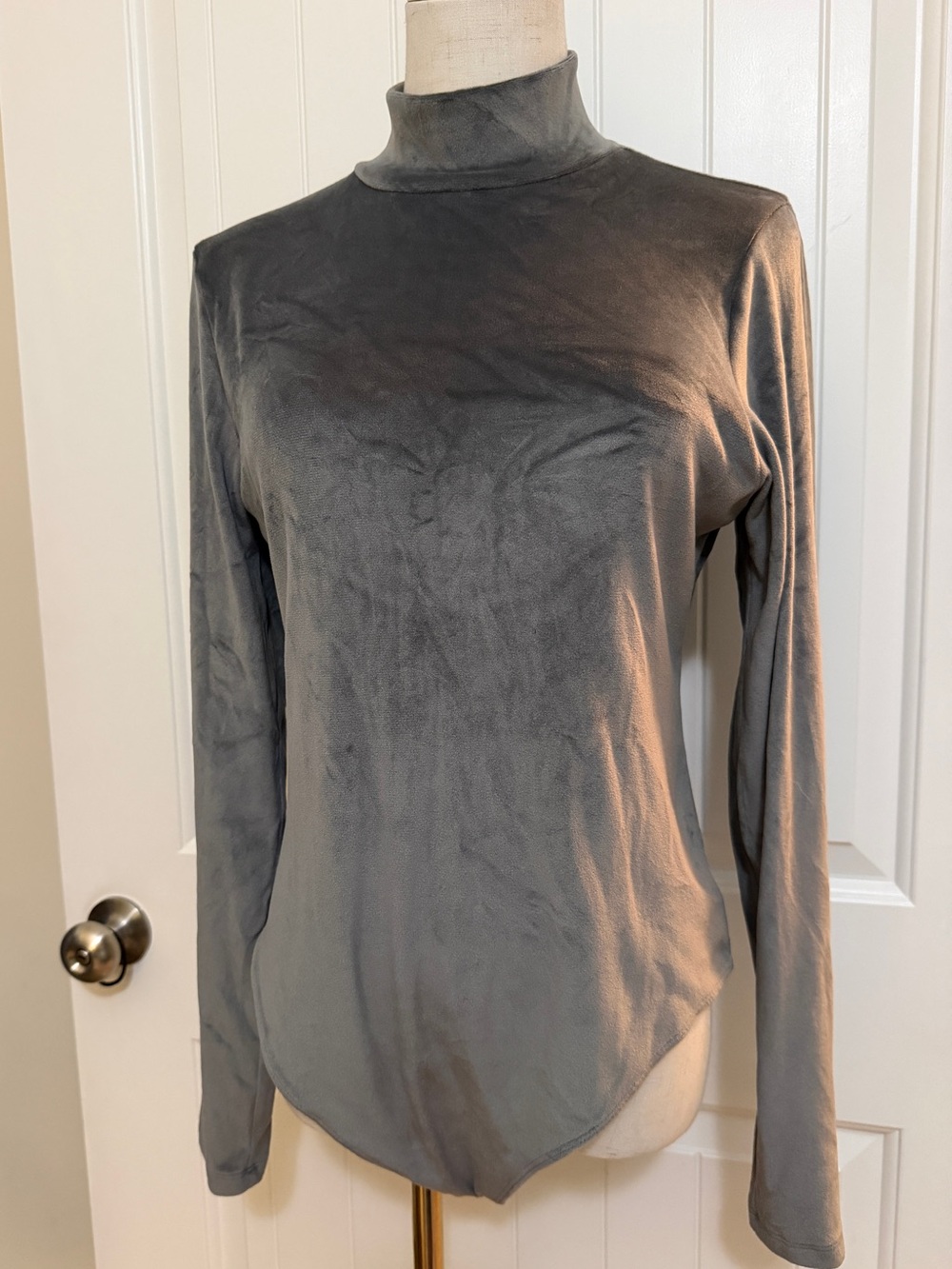 American Eagle Outfitters Velvet Gray Mock Neck Long-Sleeve Bodysuit Sz XL